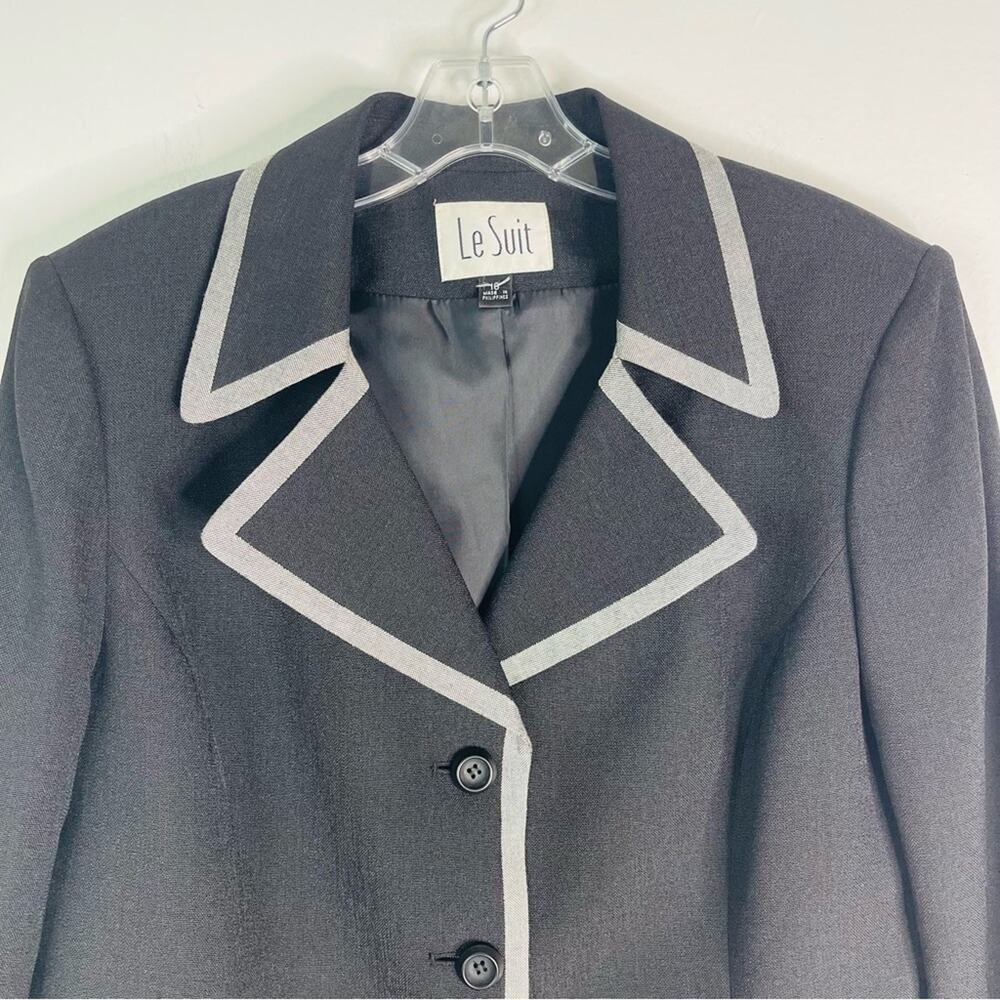 Vintage Le Suit black grey preppy office button blazer 16 - Picture 2 of 5